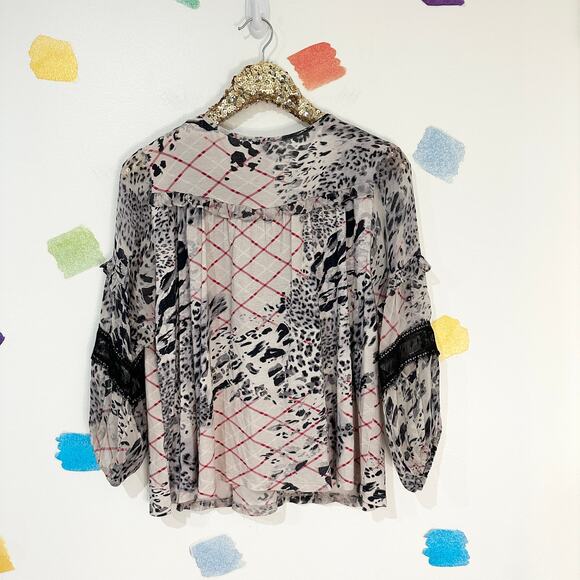 M by Anthropologie Black Print Embroidered Mathilda Top - Picture 3 of 5